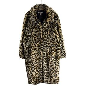 MASSEYS SIZE 1X TAN/BLACK JAGUAR CHEETAH ANIMAL FAUX FUR COAT